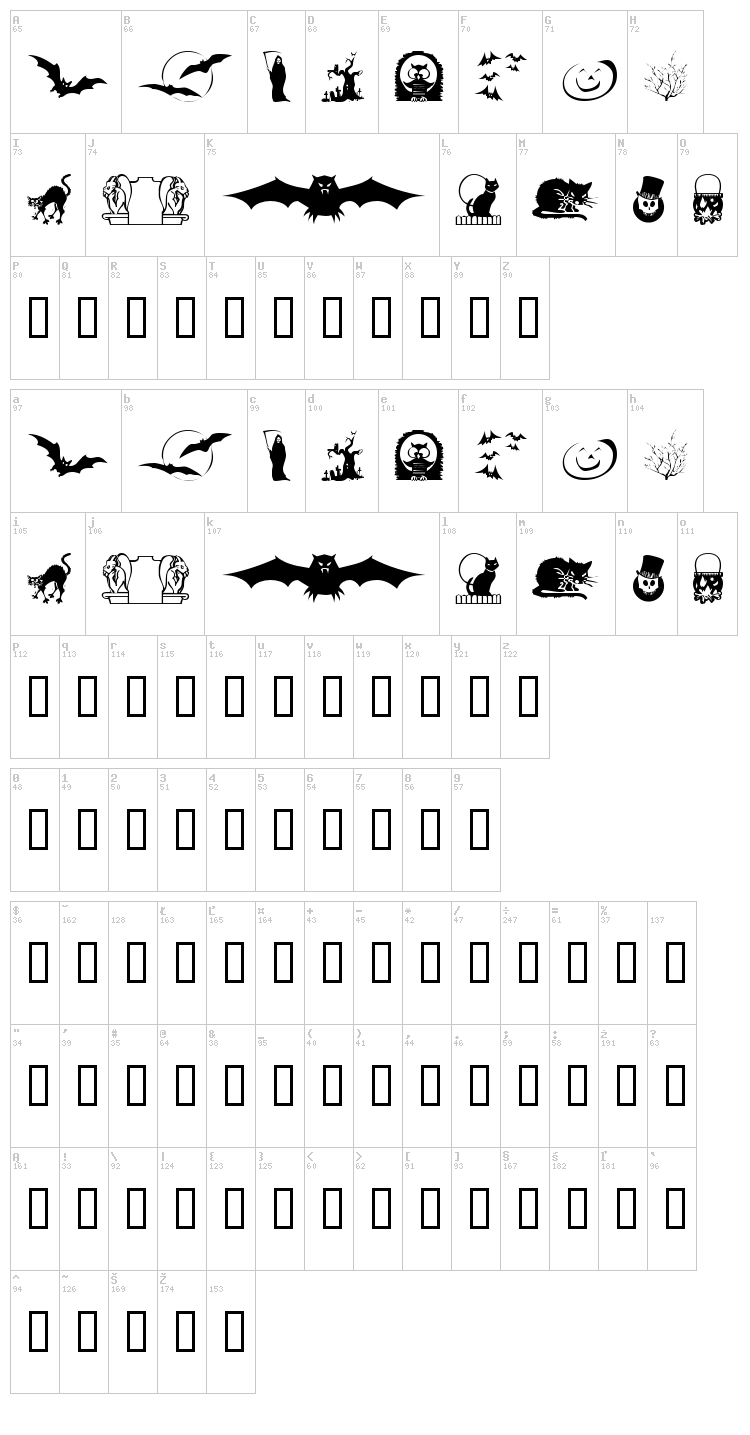 KR Boo Lane font map